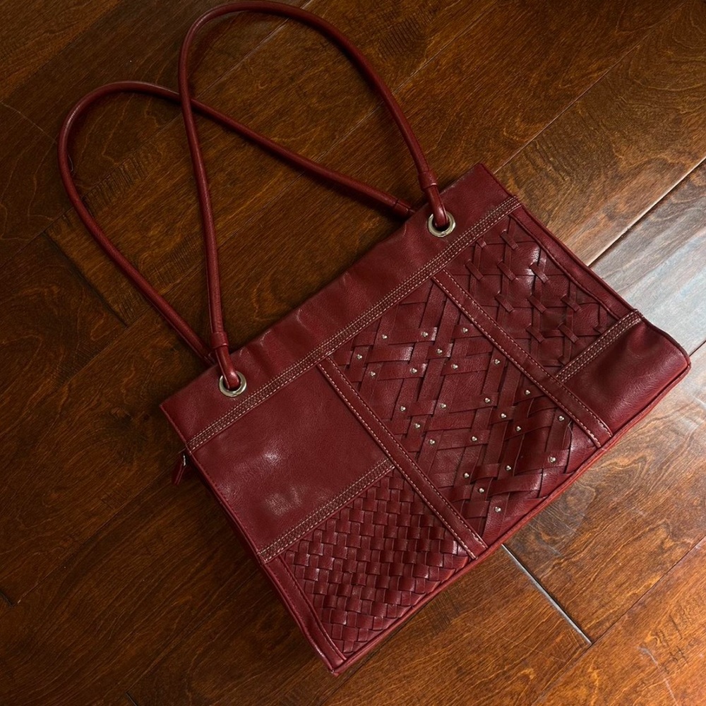 Maggie Barnes Red Woven Leather Shoulder Bag
